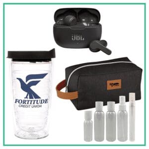 Bluetooth Earbuds, Tervis Tumbler, Travel Bottle Kit