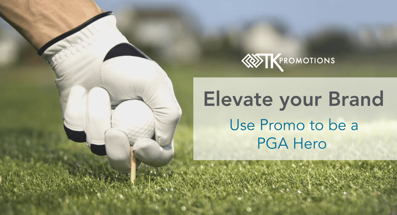 A picture of a glove picking up a golf ball. Text reads "Elevate your Brand Use Promo to be a PGA Hero!"