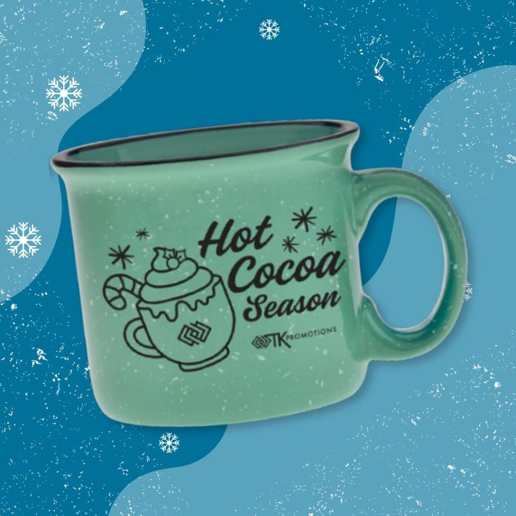 A custom seafoam green camper mug