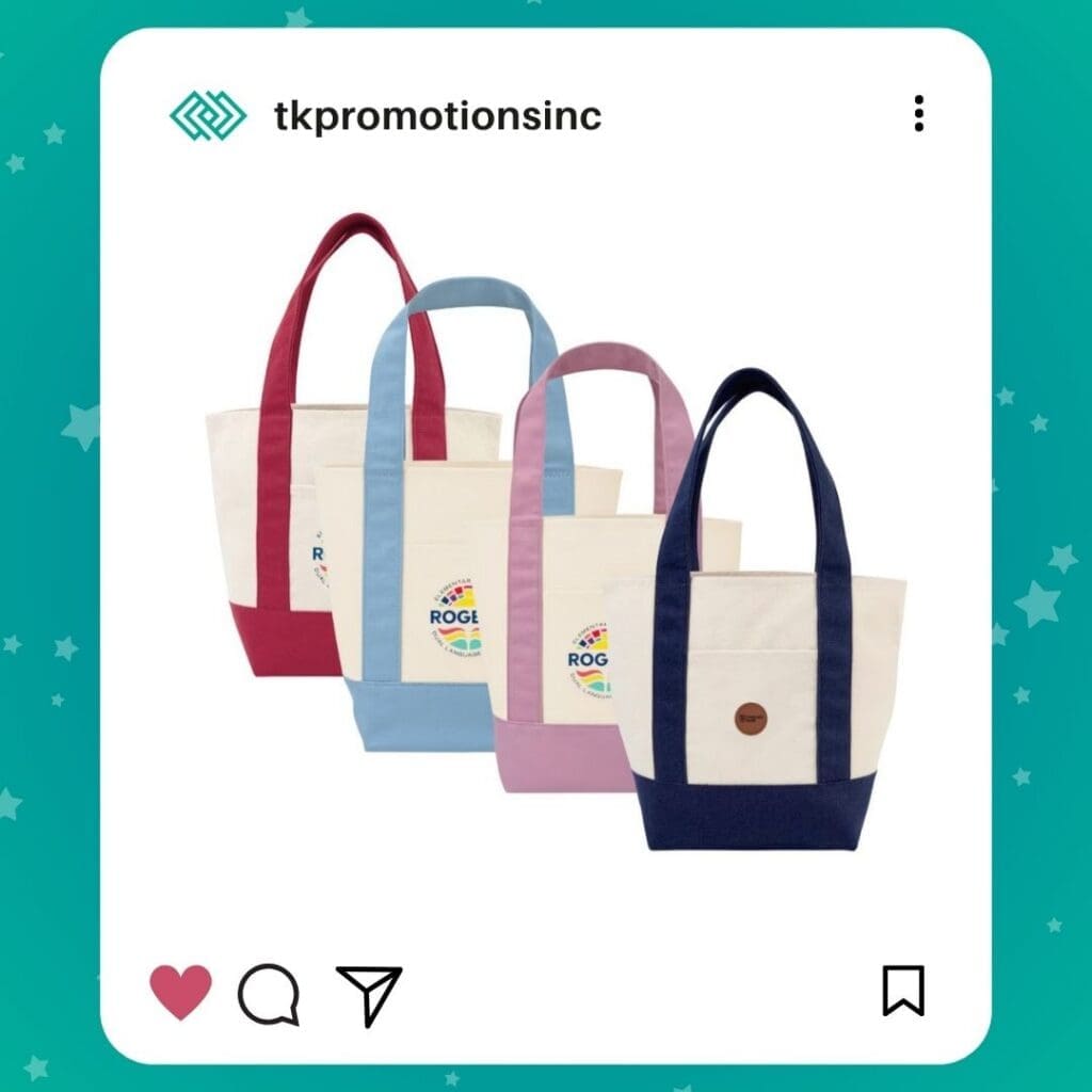 Mini canvas tote bags in bright colors inspired by the viral popularity of tiny tote accessories.