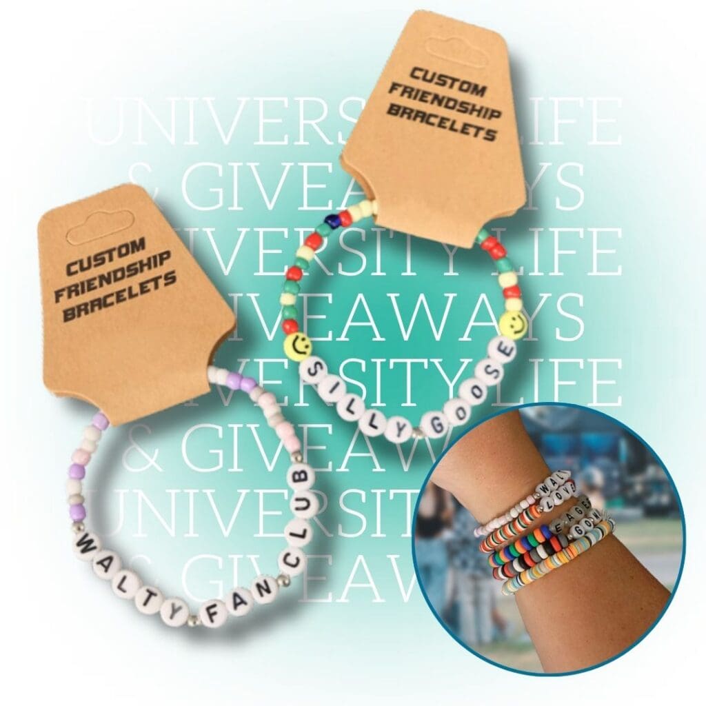 Custom beaded friendship bracelet with personalized colors and messages
