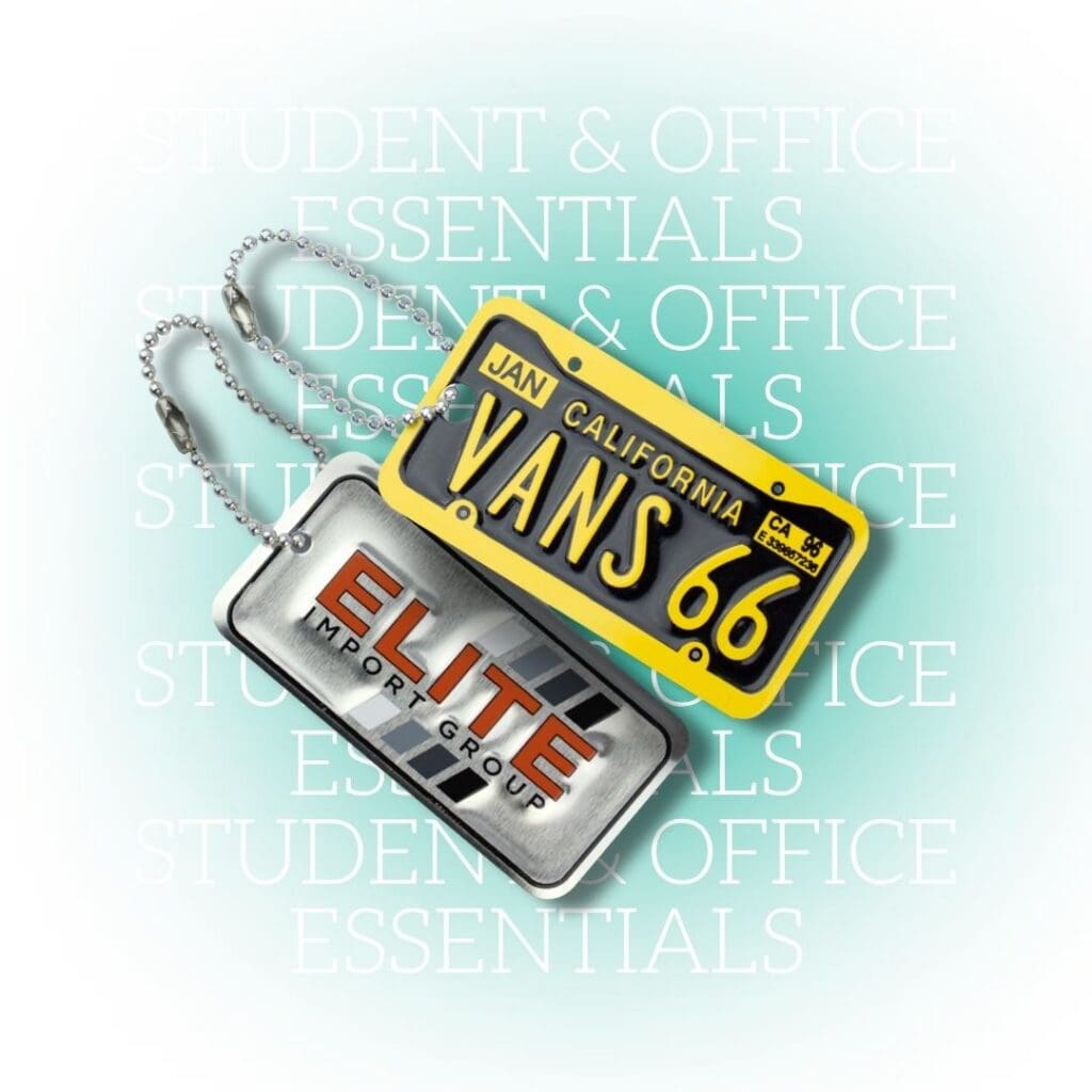 Custom embossed aluminum key tag made from recycled materials