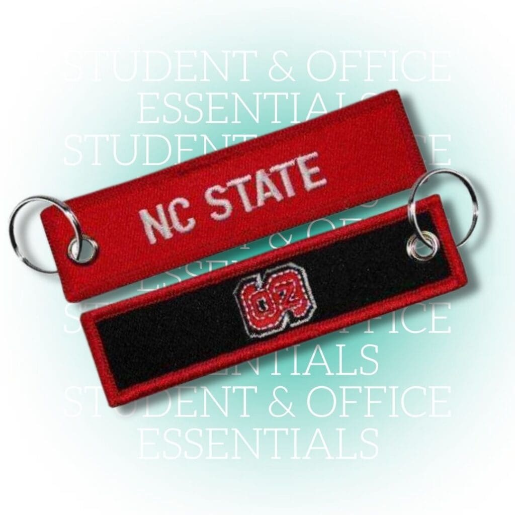Double-sided embroidered key tag with custom design