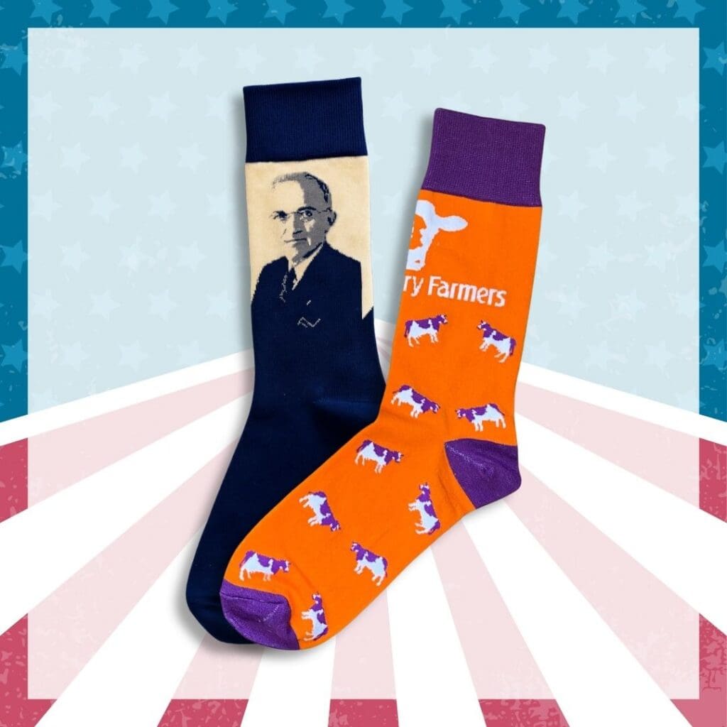 Custom knit dress socks featuring branded colors, patterns, and woven artwork.