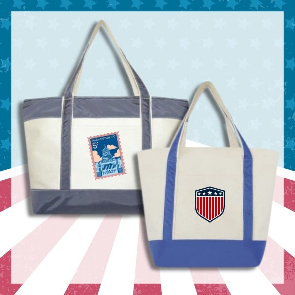 Two-tone cotton canvas tote with a contrasting nylon cuff, shoulder straps, and custom branding.