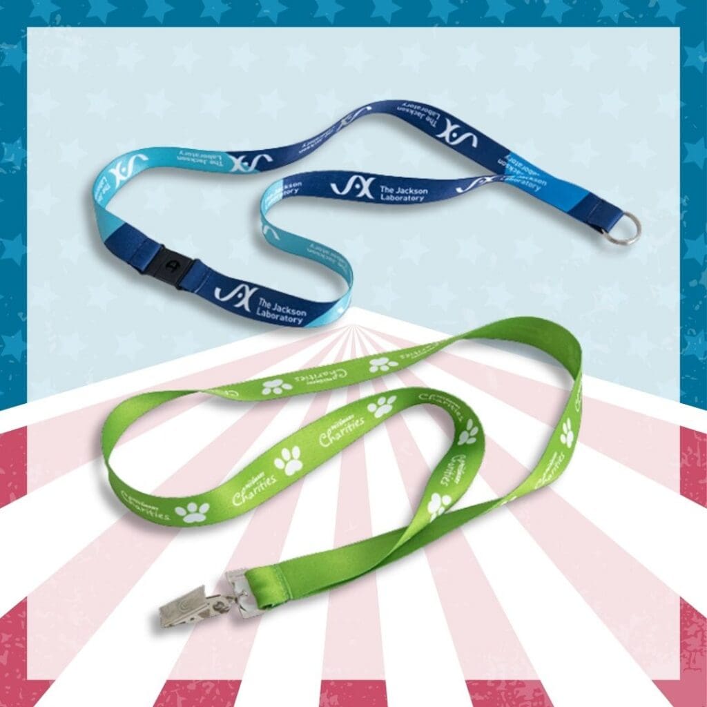 American-made dye-sublimated lanyard with full-color artwork and a metal bulldog clip.