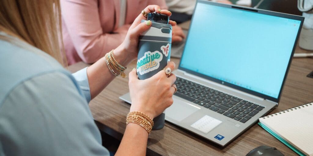 Creative concept applied to branded drinkware as inspiration for promotional product artwork.