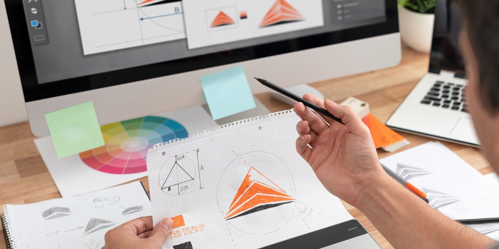 Promotional product artwork concept being developed from an initial sketch into a digital design.
