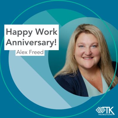 Happy one year anniversary to our very own Alex Freed! TK Promotions is glad to have you as part of the team!